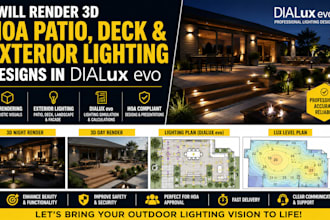 render 3d hoa patio, deck lighting and exterior architectural designs dialux evo