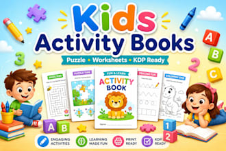 kids activity books, puzzle books, worksheets, and workbooks for amazon KDP