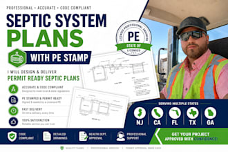 create septic system plans with pe stamp for nj, ca, fl, tx, ga