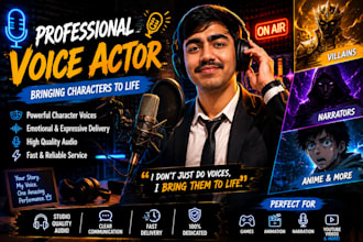 record engaging voice overs and character voices
