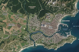create printable map, board game map, satellite map, illustrated guide map desig