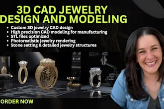 do 3d jewelry design, cad model, jewelry rendering with stl file for 3d printing