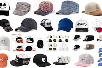 design professional cap hat beanie bucket hat tech packs with 3d mockups