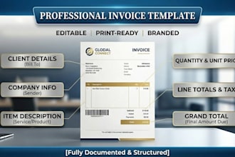 design professional invoice template word, excel and PDF
