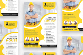 design business flyer or brochure for construction, cleaning, roofing, solar