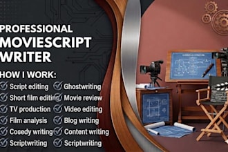 script writing, screenplay, movie script, youtube script editing, TV script,