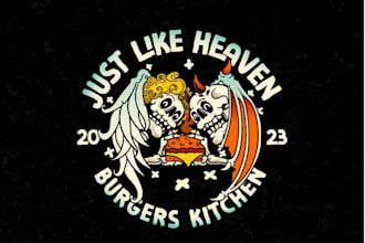make angel and devil playful burger logo
