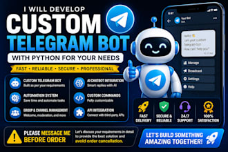 setup custom telegram bot, telegram automation and ai chatbot