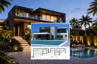 create luxury villa designs, 3d rendering, and walkthroughs
