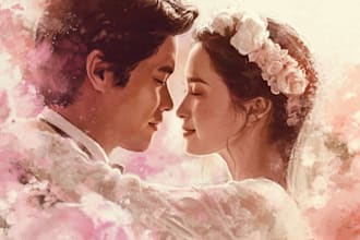 draw couple portrait for wedding illustration