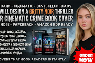 design a gritty noir thriller or cinematic crime book cover kindle and paperback