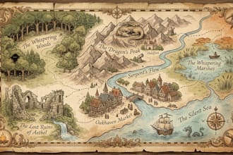 create hand draw vintage map and storytelling illustrated map design