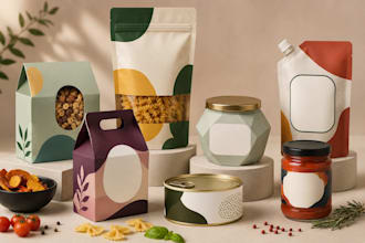 design food packaging, pouch design, product label, and retail packaging mockup