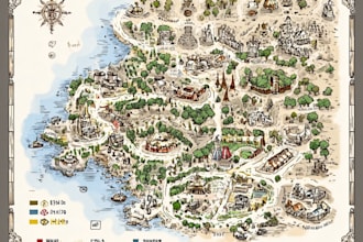 make flat, modern digital hand drawn map vector illustration