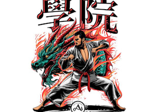 design t shirt martial arts, dragon logo and vector illustration