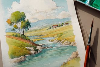 draw a watercolor landscape illustration