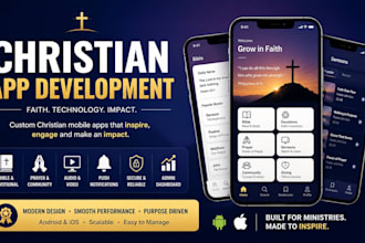 ai chatbot, church app, livestreaming app, church logo, christian website, ios