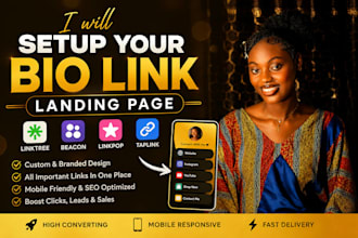 setup your bio link landing page with linktree, beacon page, linkpop, taplink