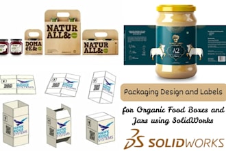 do packaging design and labels for organic food boxes and jars using solidworks