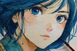 draw anime artwork in a beautiful watercolor painting