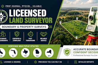 ca, fl, tx, ga, ny licensed land surveyor boundary property survey with stamp