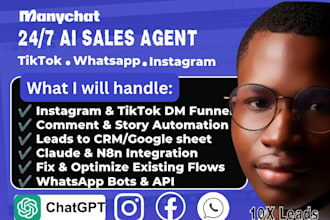 build instagram tiktok manychat dm automation with whatsapp bot for creators