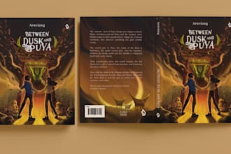 create a cinematic book cover illustration and design