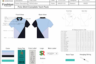 create apparel tech pack and a technical sketch for manufacturing