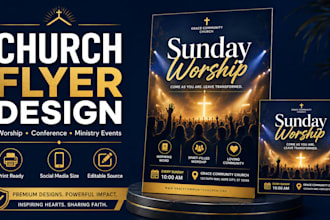 design a modern church flyer, poster, or ministry brochure