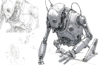 design robots and concept art of futuristic mecha