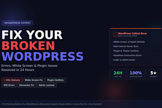 fix wordpress errors, white screen, plugin issues and bugs