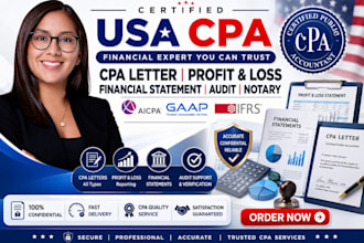 prepare, sign US CPA letter profit and loss audit US financial statement, notary