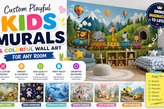 create custom playful kids murals and colorful wall art for any room