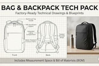 create bags backpack and travel gear tech pack for production