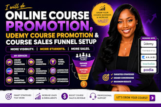 do online course promotion via course sales funnel setup, udemy course promotion