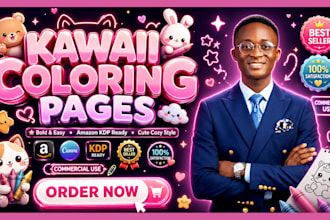 create cute kawaii bold colouring book pages for amazon kdp