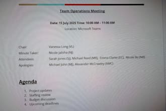 create expert level professional meeting minutes and notes