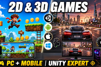 develop 2d 3d professional games in unity for pc and mobiles
