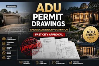 adu permit plans, garage conversion, backyard and granny flat permit drawings