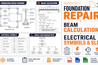 create georgia foundation repair drawing, beam calculation, electrical symbols