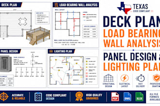 prepare texas deck plan, load bearing wall analysis, panel design, lighting plan