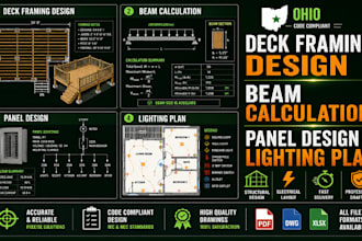 prepare ohio deck framing design, beam calculation, panel design, lighting plans