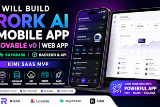 build rork ai mobile app, lovable v0 web app supabase backend api, kimi saas mvp