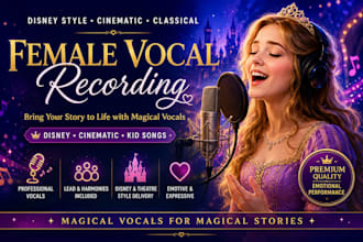 sing disney style vocal, classical female vocal, cinematic vocals, kid song