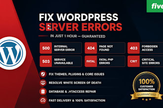 fix any wordpress error 404, 403, 500, 503, fatal and critical in 1 hr