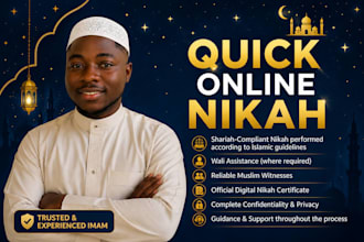 perform urgent sharia online nikah with wali, witnesses and islamic certificate