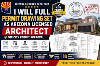 full permit drawing set as arizona licensed architect for city permit approval