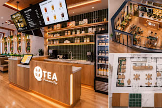 do 3d interior design for office, restaurant, cafe, bar