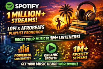promote your spotify 1m streams, lofi, and afrobeat music playlist,SEO,listeners
