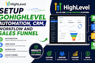 setup gohighlevel automation, CRM, workflow and sales funnel